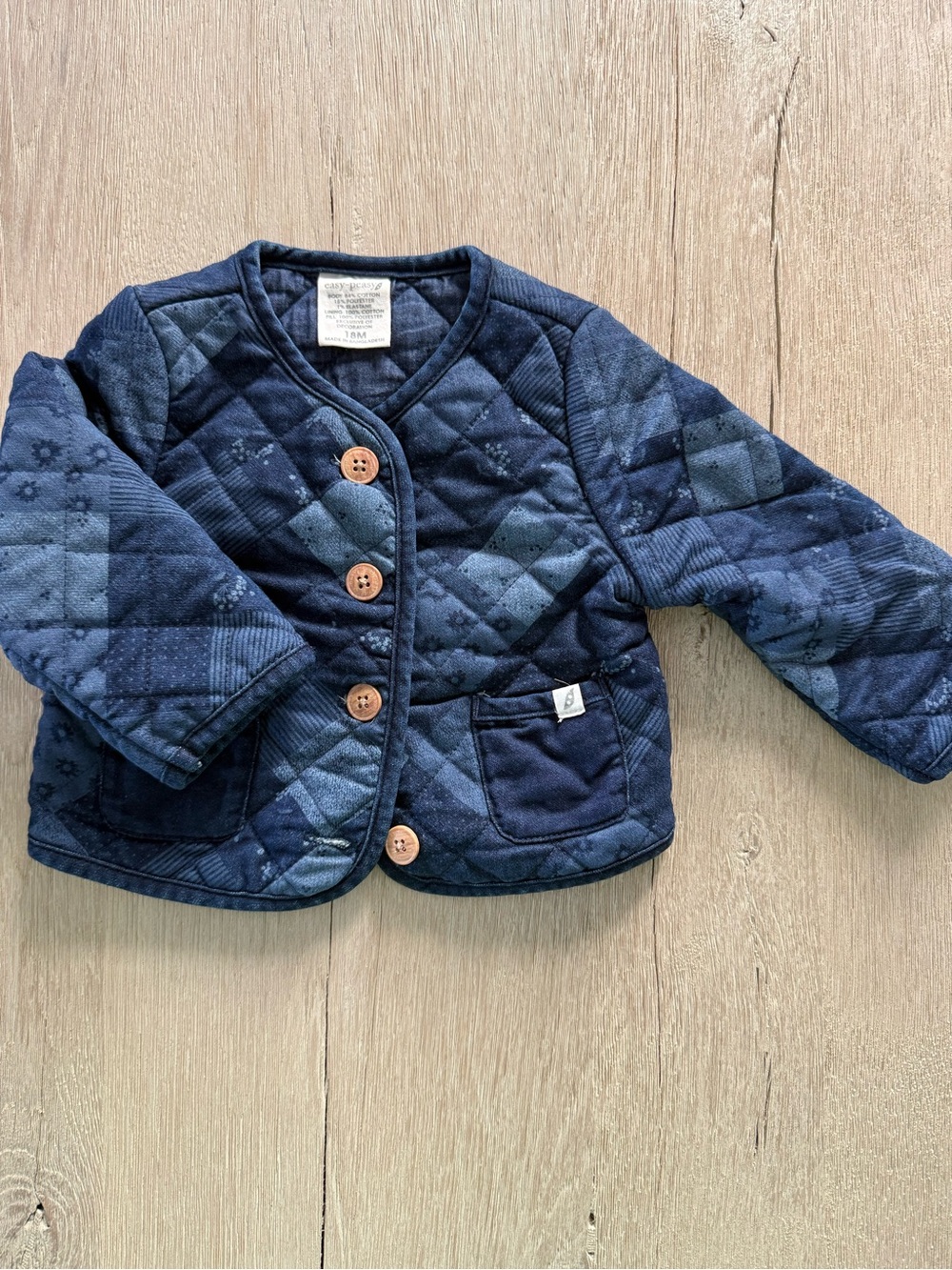Easy-peasy Quilted Navy Kids Jacket with Wood-Style Buttons 18months